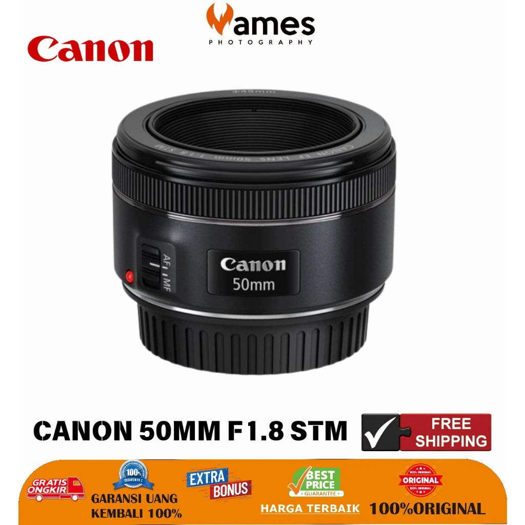 Lensa Fix Canon 50mm F1.8 STM Original For Kamera DSLR - Lensa Bokeh Like New
