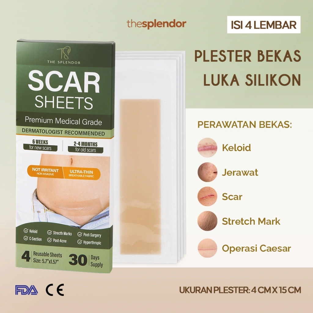 4PCS Scar Sheet - Penghilang /  Perawatan Keloid, Bekas Jerawat, C-Sections / Operasi / Caesar