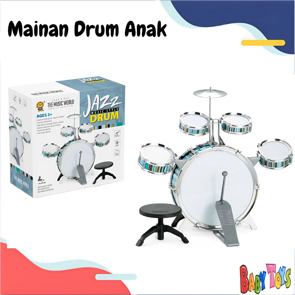 BabyToys Mainan Drum Anak Set Jumbo Jazz Besar Edukasi Anak Musik Laki Laki Pukul Alat Musik Bangku