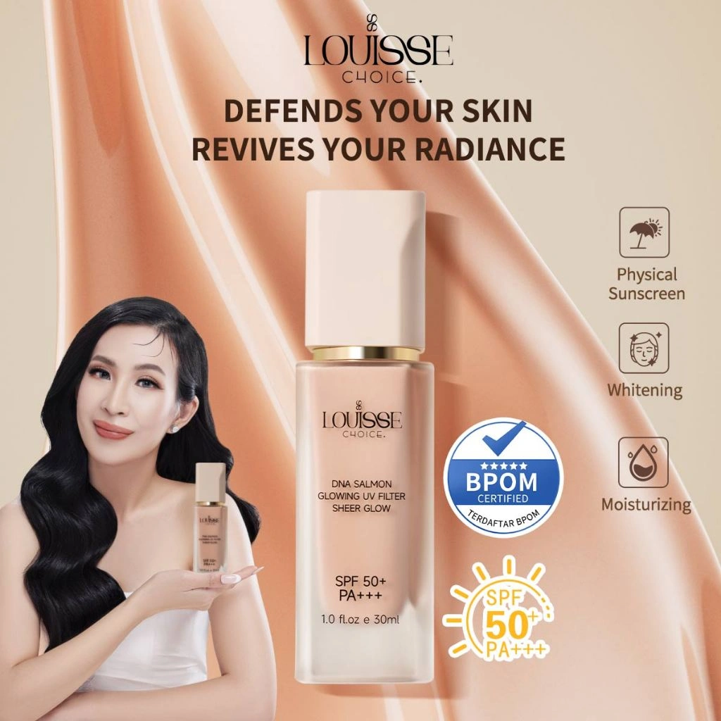 [LIVE]LOUISSE CHOICE DNA Salmon Glowing UV Filter Sheer Glow SPF 50+ PA+++ 30 ml Physical Sunscreen Whitening and Repairing Moisturizing BPOM s