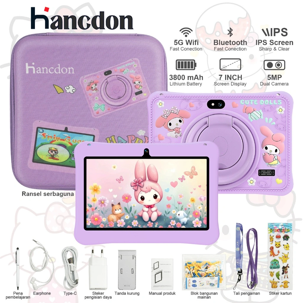 Tablet Edukasi Anak Hancdon F06 Dengan Kemasan Tas / Tablet Android Untuk Belajar Anak / Tablet Aipet Anak Murah Layar Sentuh 7.1 inch Garansi Resmi 1 Tahun