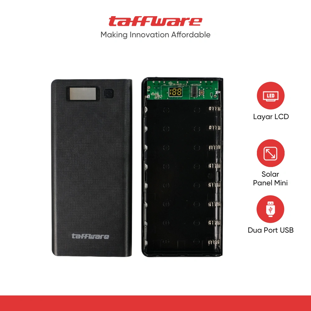 Taffware Power Bank DIY Case LCD Display Dual USB Port 8 PCS 18650 - A8