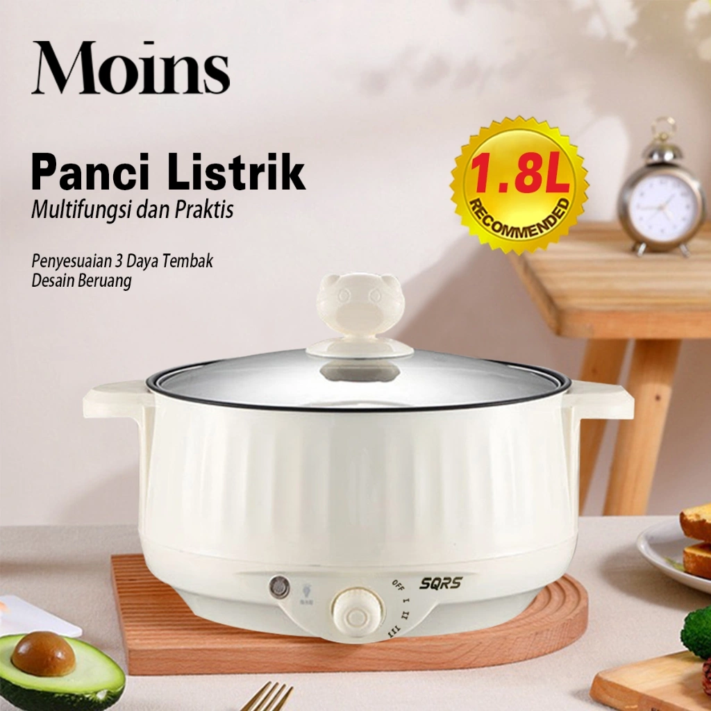 Panci Listrik Multifungsi 1.8L Anti Lengket Elektrik Wajan Listrik-Desain Manik Beruang