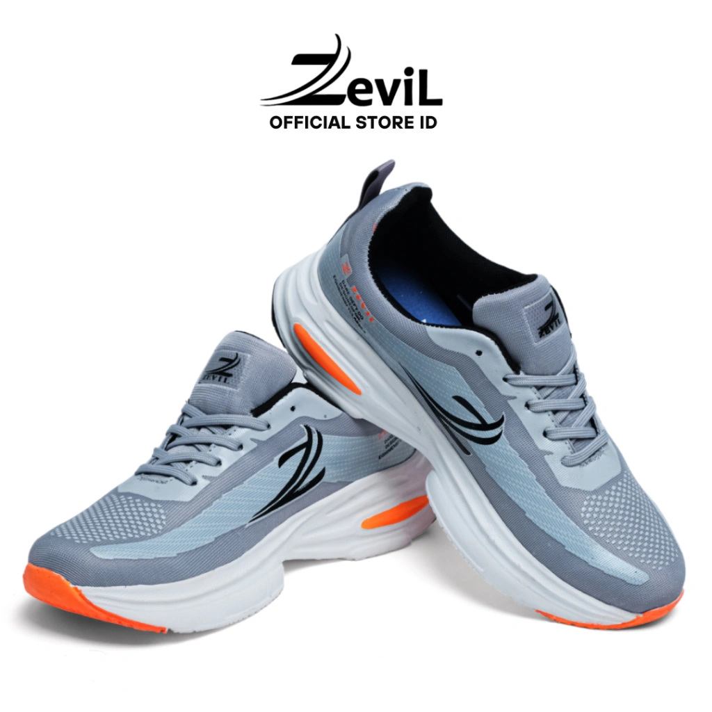 ZEVIL EST - Sepatu Running Pria Wanita Abu Hitam Olahraga Jogging Lari