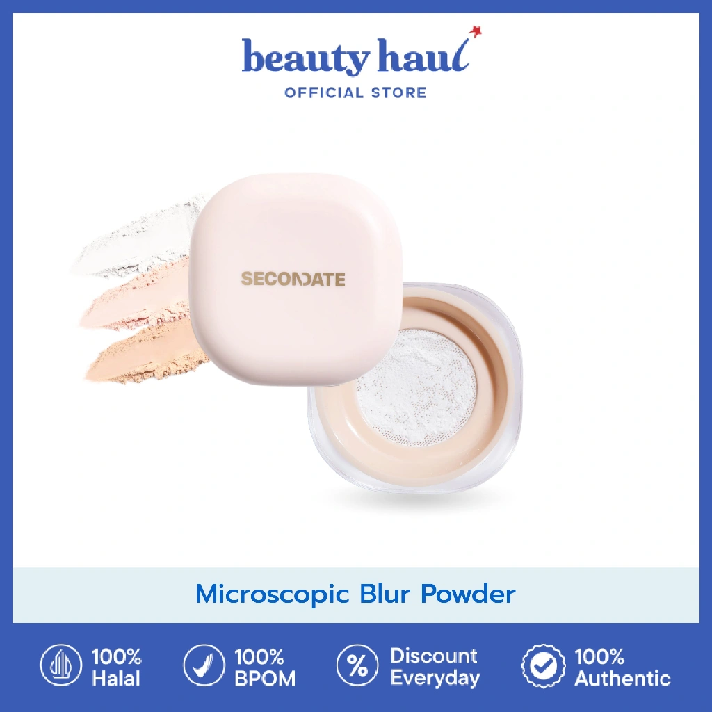 SECONDATE Silky Blur Powder - Secondate Loose Powder, Silky Blur Setting Powder untuk Makeup Tahan Lama, Bedak Tabur untuk Pore Bluring