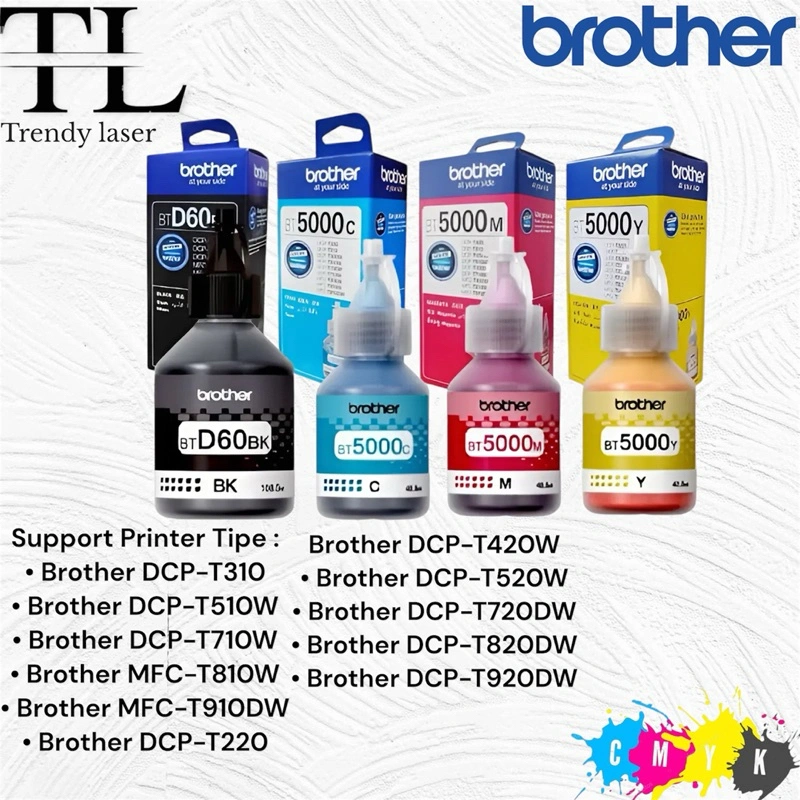 1SET TINTA PRINTER BROTHER BTD60BK/BT5000 CYM ORIGINAL ISI 4WARNA