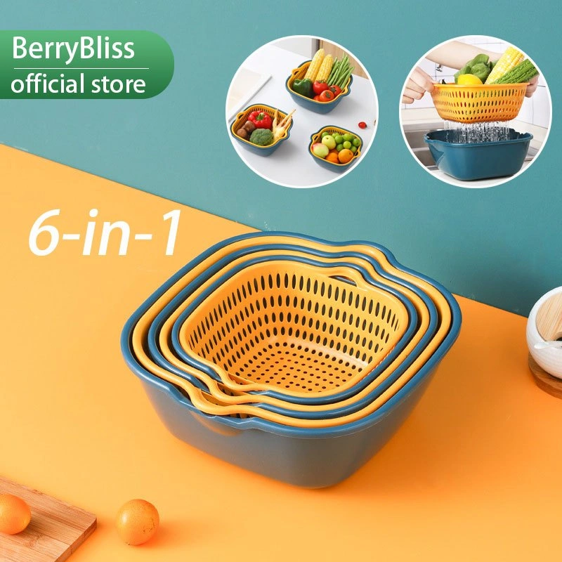 BerryBliss -Keranjang Tirisan Multifungsi/Baskom pencuci atau Pengering Sayuran Buah Saringan Multifungsi