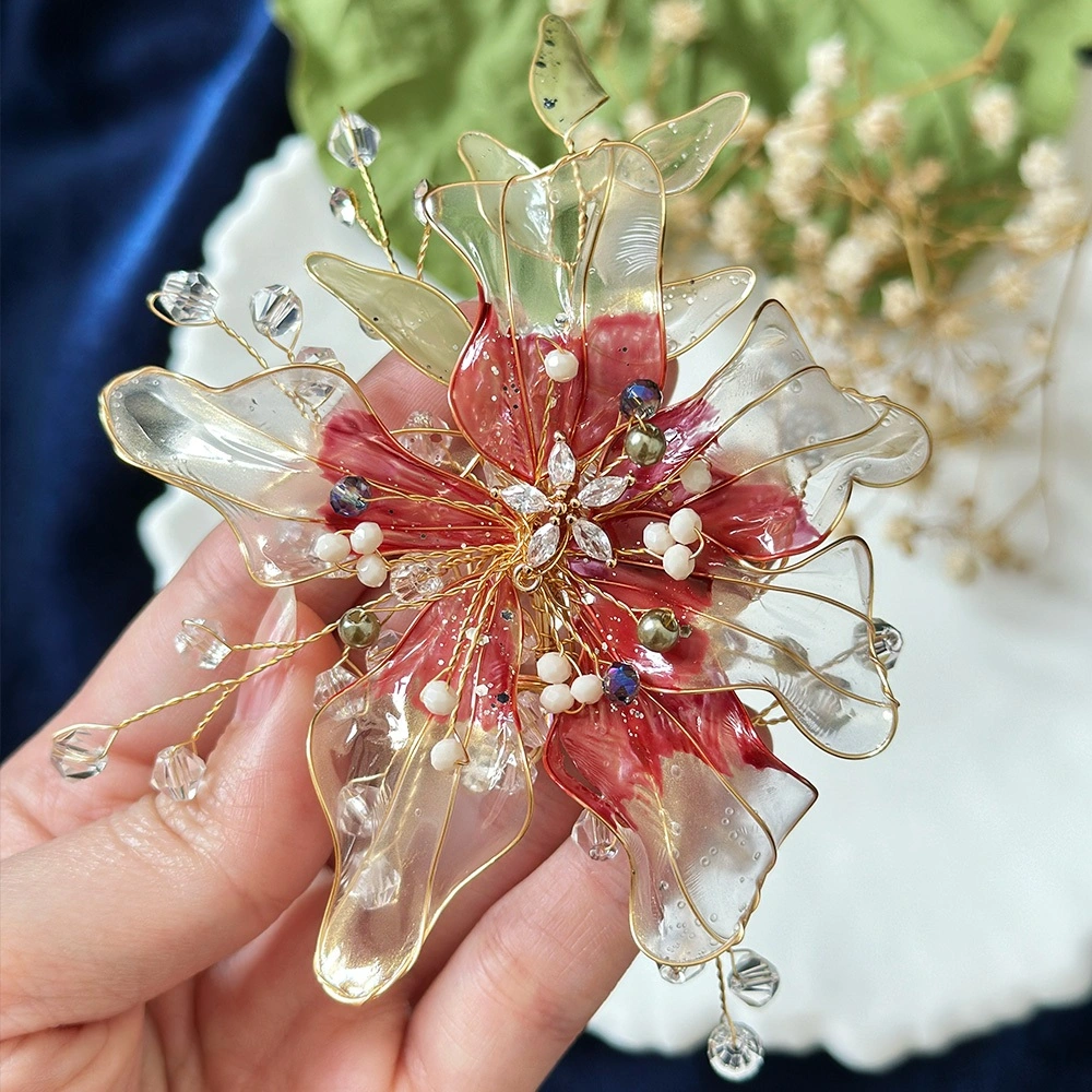 Cassa Red Premium Handmade Flower Crystal Bunga Hair Clip or Brooch/ bros / Pin