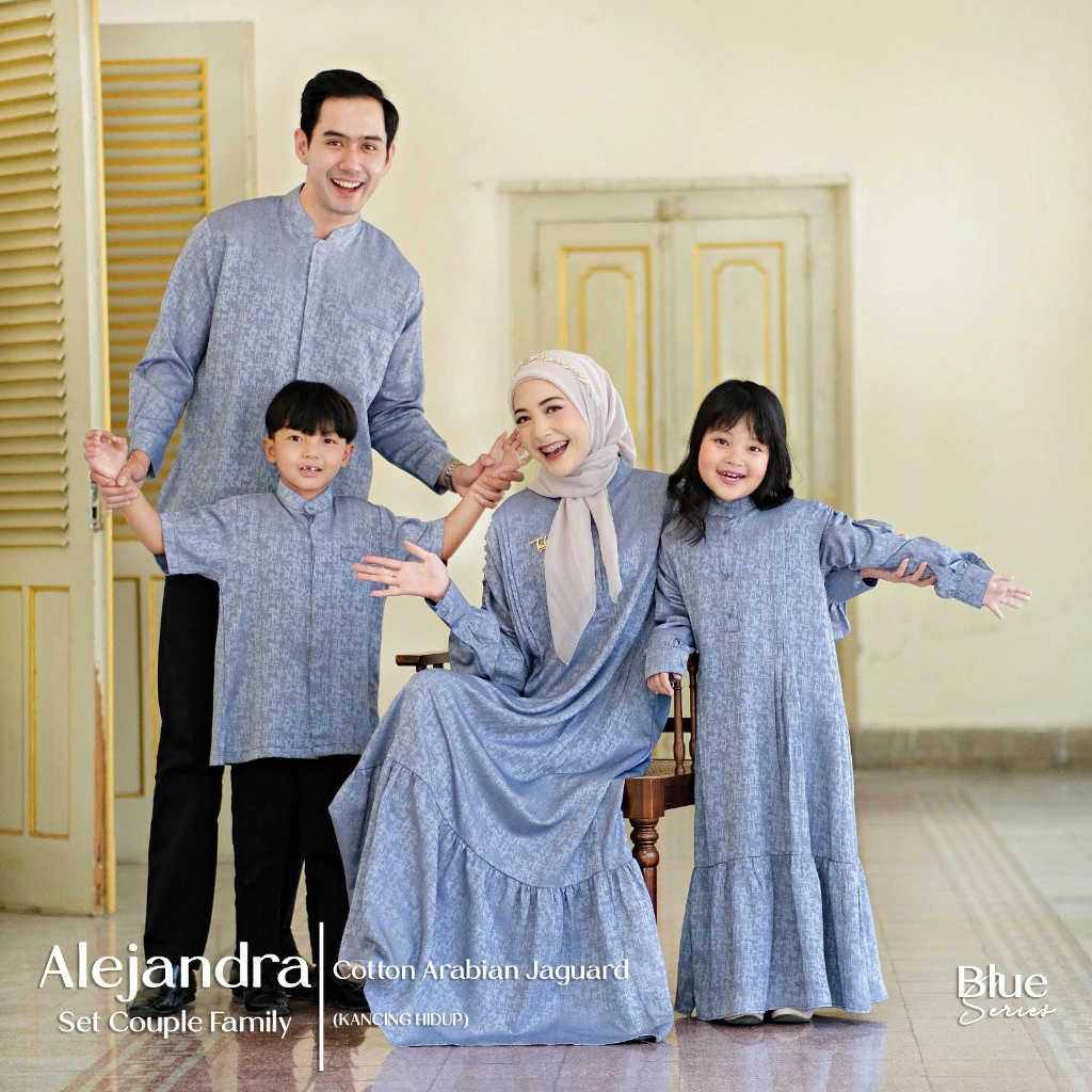 Alejandra Set Couple Dress Kurta Muslim Cotton Arabian Jacquard Motif Batik Gamis Koko Baju Sarimbit Keluarga Suami Istri