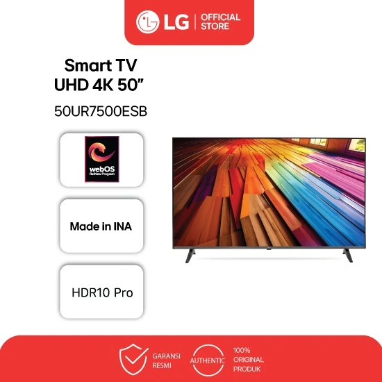 LG Televisi / SMART TV UHD 4K 50" - 60Hz Dengan AI ThinQ HDR10 - HDR10 Black - Model 50UR7500ESB