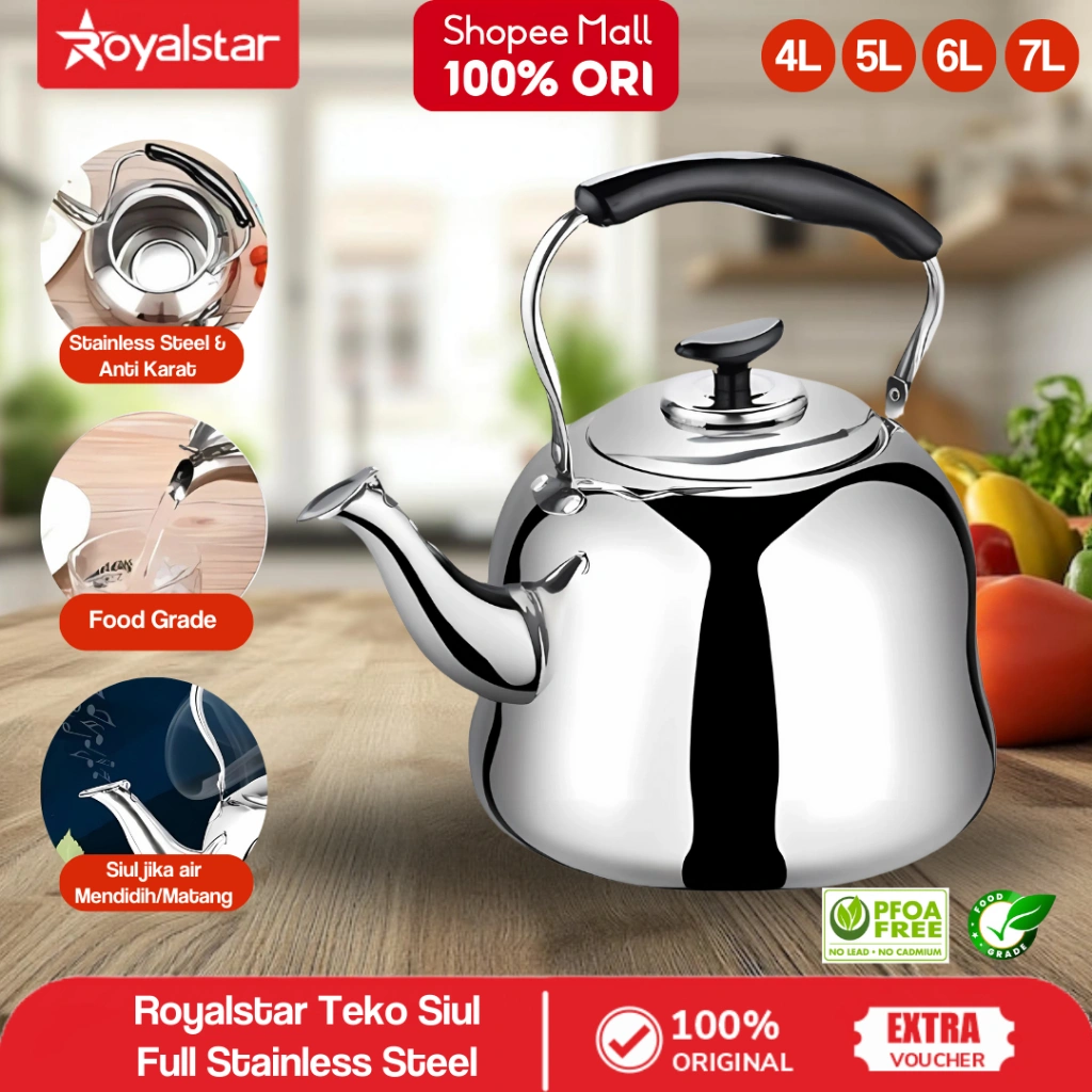 Royalstar Ceret Teko Stainless Bunyi Siul Anti Karat Ceret Bunyi Untuk Masak Air Stainless Steel
