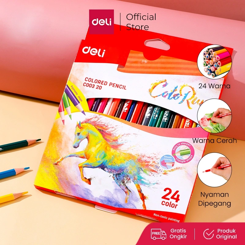 Deli Pensil Warna 12/18/24/36 warna menghasilkan warna warni yang halus, tidak beracun EC00330