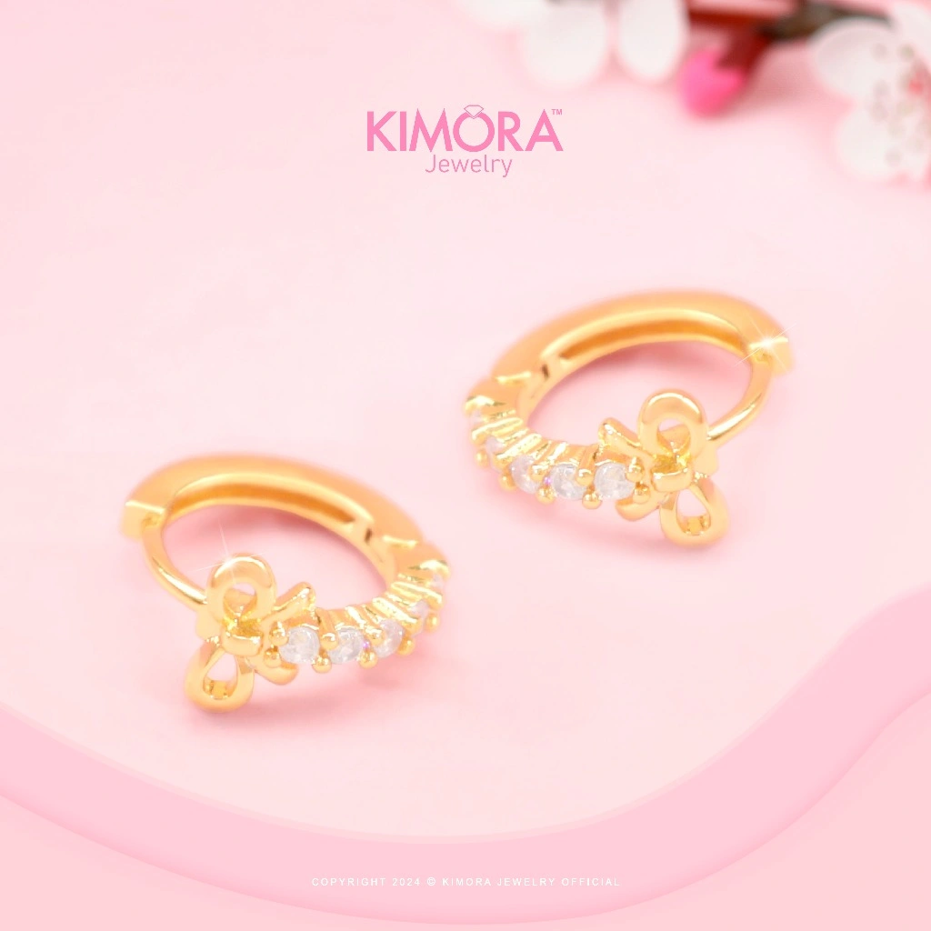 Kimora - Anting Hoop Rhodium Wanita Ribbon Minie Gold Plated 18k Anr345