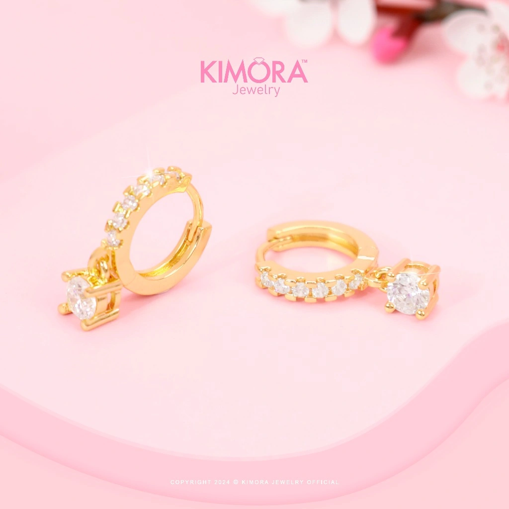 Kimora - Anting Hoop Rhodium Wanita Diamond Look Vena Gold Plated 18k Anr103