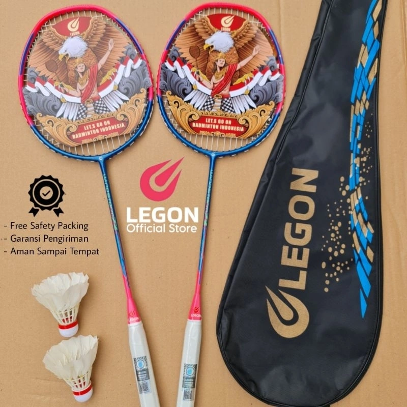 Set Raket Badminton Legon 2 Raket + 2 Shuttlecock + Tas, Desain Budaya Indonesia Bonus Packing Kayu