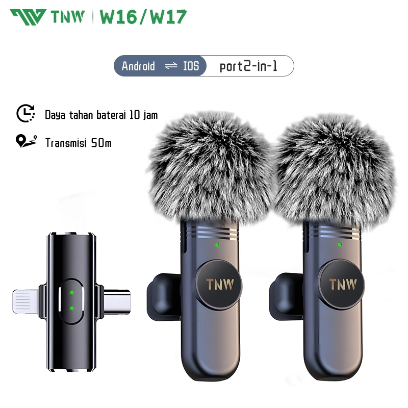 TNW W16 /W17 2 In 1 Wireless Microphone Clip On Mic Portable Microphone Mikrofon Lavalier HP Untuk TikTok YouTube Facebook Live Streaming