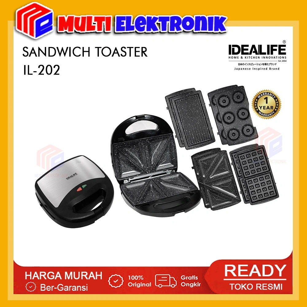Idealife Toaster / Sandwich Maker IL-202 - Pemanggang Roti 4in1