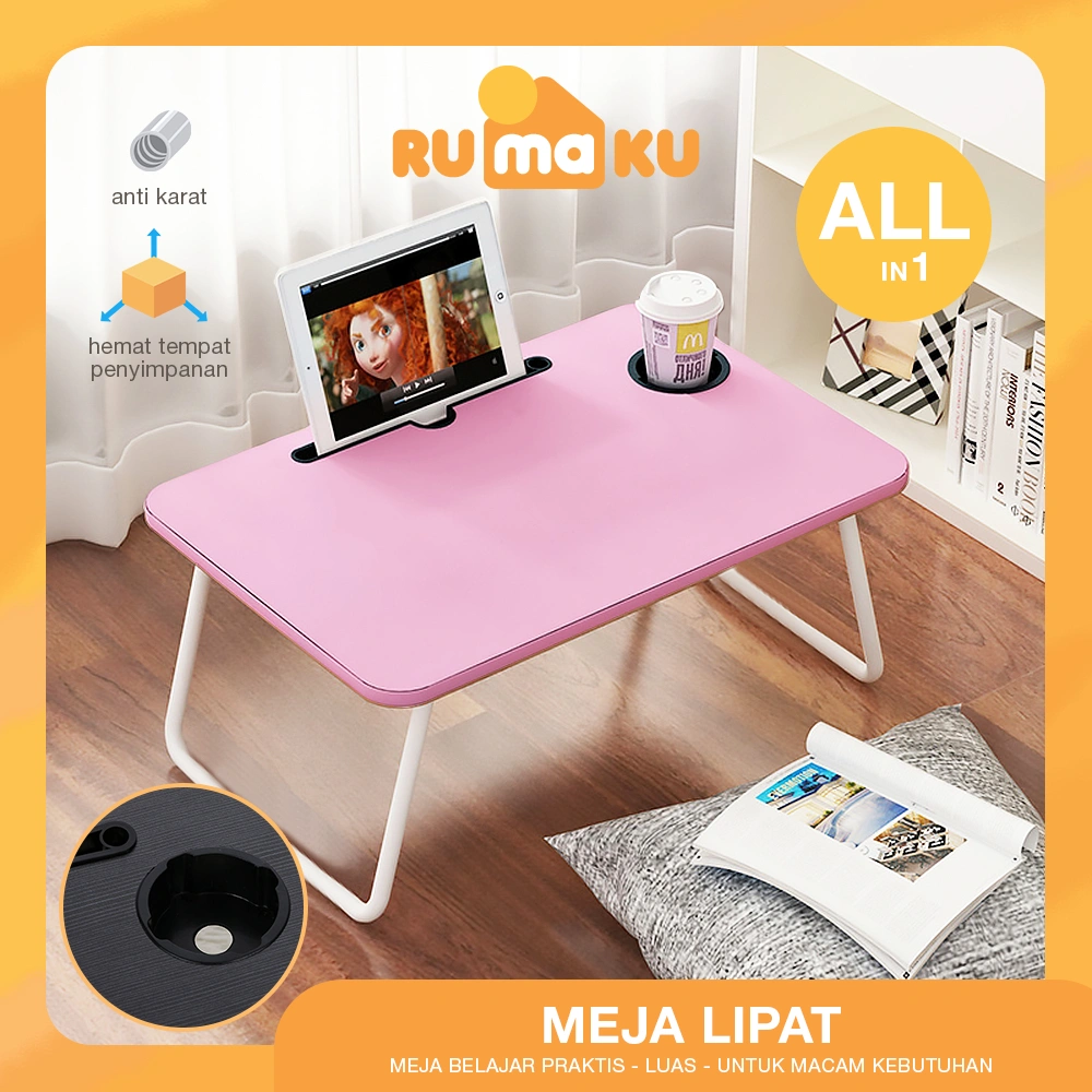 RMK Meja Belajar Laptop Portable Kayu HPL Kaki Besi Kokoh Kuat Serbaguna