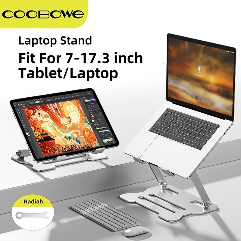 COOBOWE Holder Laptop Stand 360 Degrees Rotatable Dudukan Laptop Bisa Dilipat Portable stand Laptop Aluminium Cooling penyangga laptop For 10-17.3 Inch Laptop Atau Tablet Stand
