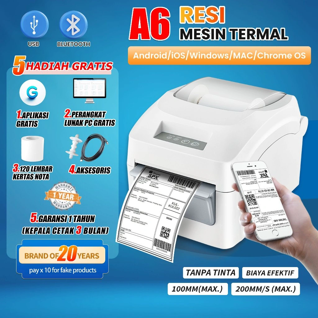 GROZZIIE Thermal Waybill & Barcode Printer | A6 & A7 Printer | Resi Pengiriman | Bluetooth i0S Cepat