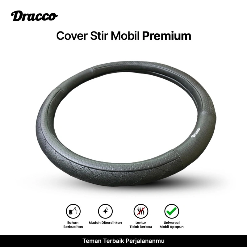 DRACCO Sarung stir mobil premium cover stir mobil kulit LINEA BLACK Hitam Polos steering wheel cover