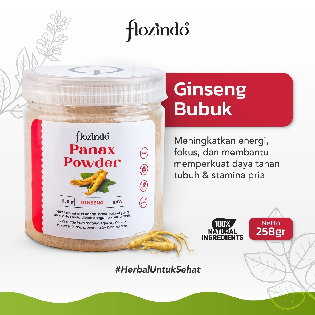 FLOZINDO Ginseng Bubuk – Herbal Alami Tingkatkan Energi & Stamina, Perkuat Imunitas Tubuh