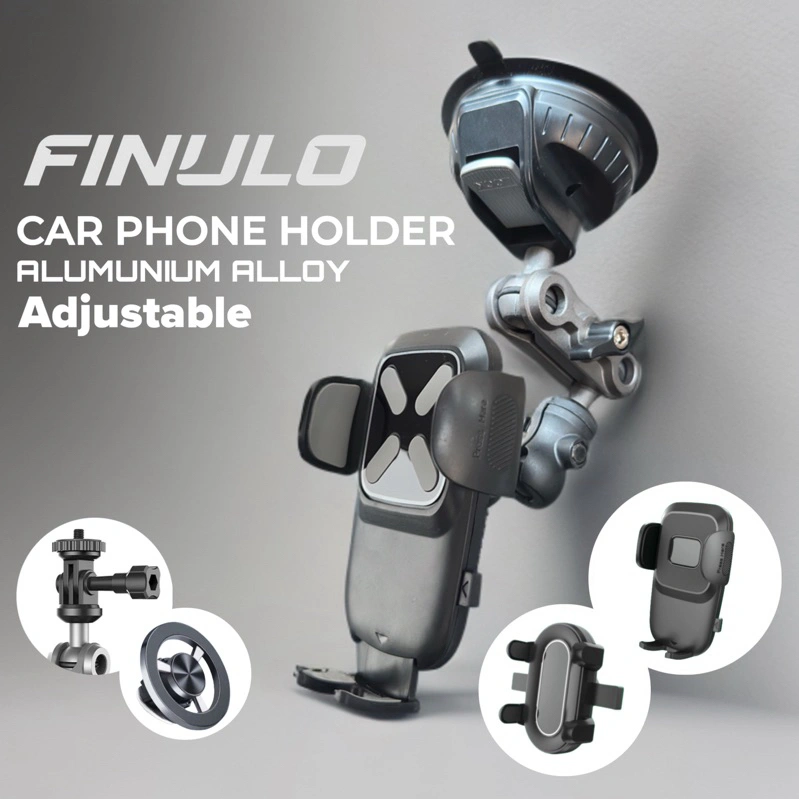 FINULO Car Holder Dudukan Handphone Kaca Mobil Phone Holder 360 Derajat ABS Alumunium Kokoh