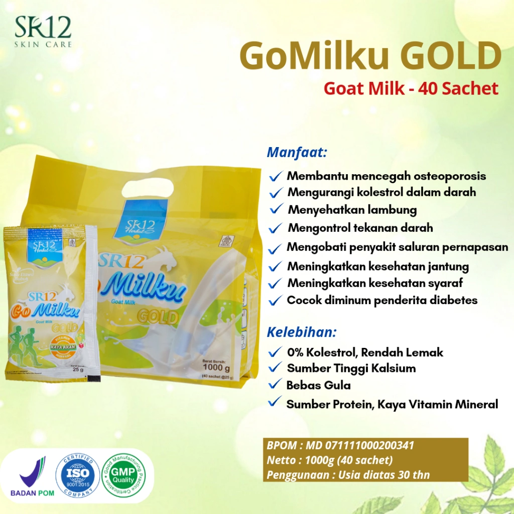 Gomilku Gold SR12 Kemasan 1Kg 40 Sachet Susu Kambing Etawa Susu Lansia Menjaga Kesehatan Tulang