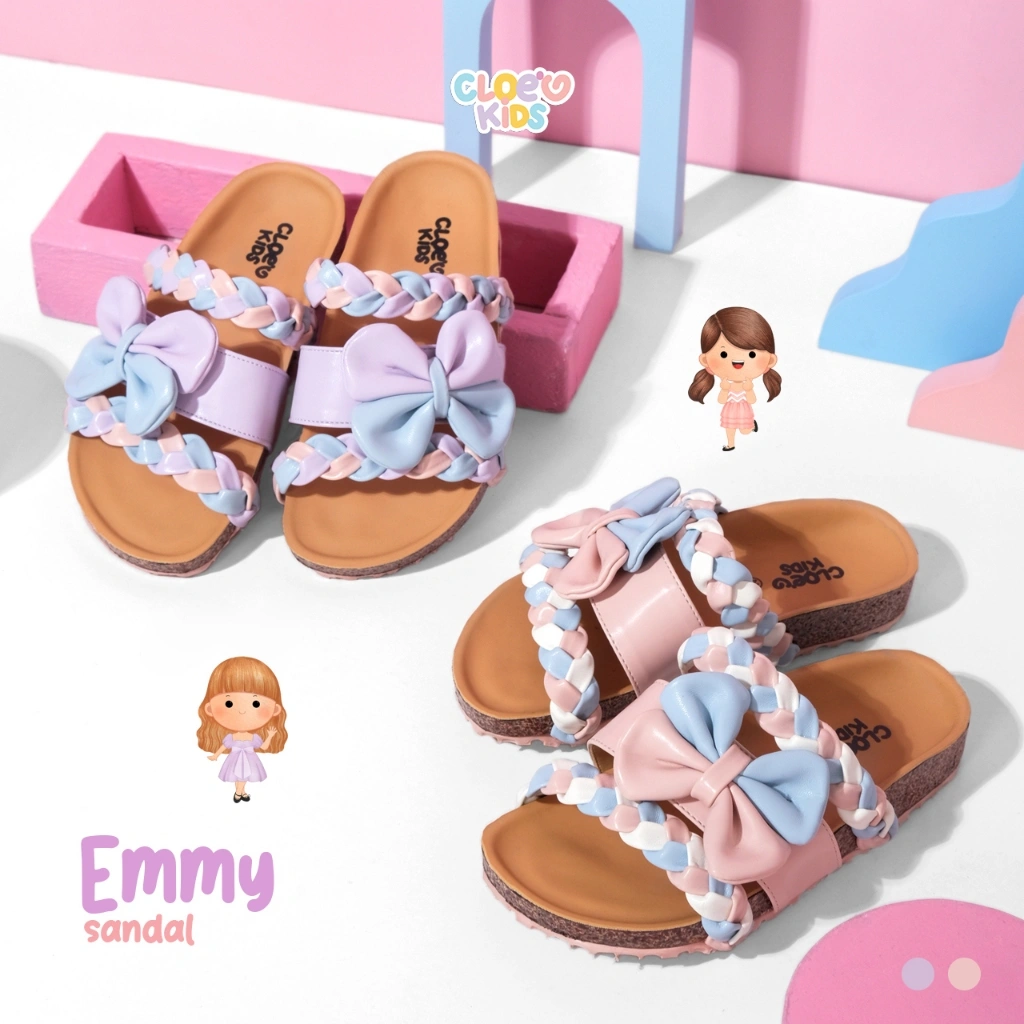 CLOEVKIDS - PRE ORDER Emmy Size 22-35 Sandal Kepang Pita Anak Perempuan Slip On Flat Lucu Korean Style