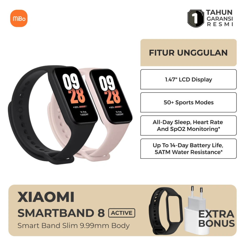 Xiaomi Smart Band 8 Active Layar Terang 1.47" Baterai Tahan Lama Pemantauan Tidur dan Detak Jantung Garansi Resmi