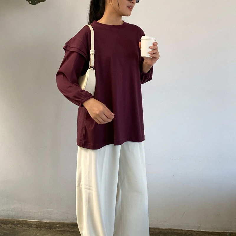 Lully Ruffle Tees Kaos Atasan Lengan Panjang Katun Wanita