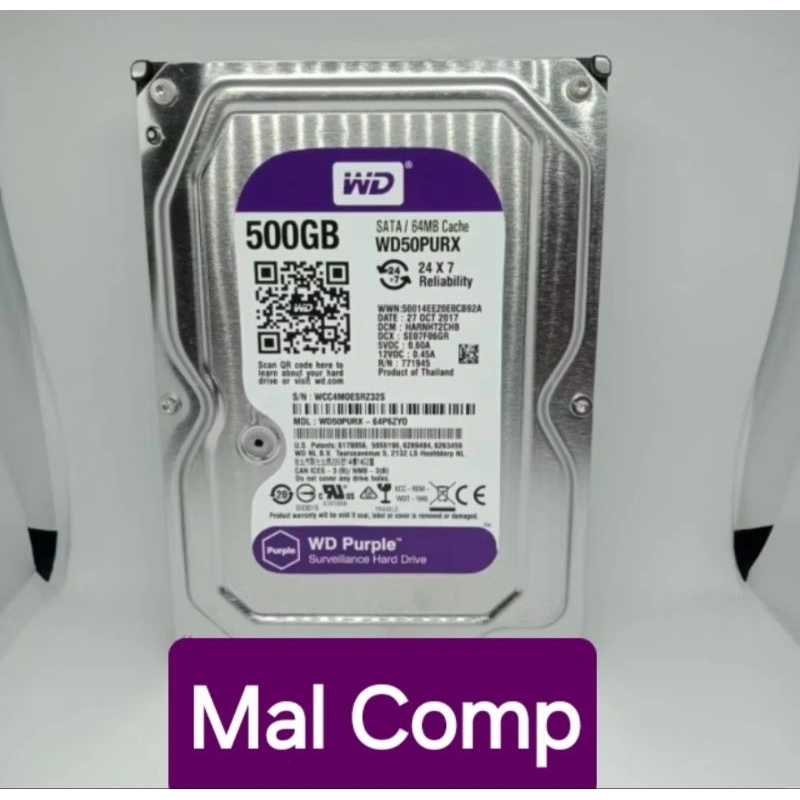 HARDISK 500GB WD PURPLE SATA 3,5" -HDD CCTV DVR Barang New 0 Days