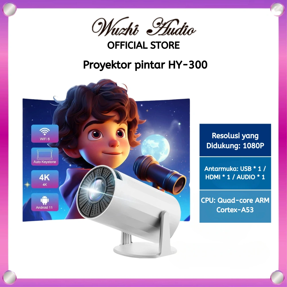 HY300/HY300 PRO Proyektor 4K Android 11.0 Wifi 6 Bluetooth 5.0 1GB+8GB Smart Projector 1080P HD Portable Home Theater TV
