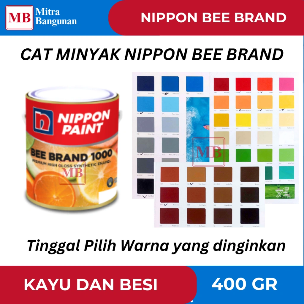 NIPPON PAINT BEE BRAND CAT MINYAK / CAT KAYU BESI 400 Gram SEMUA WARNA