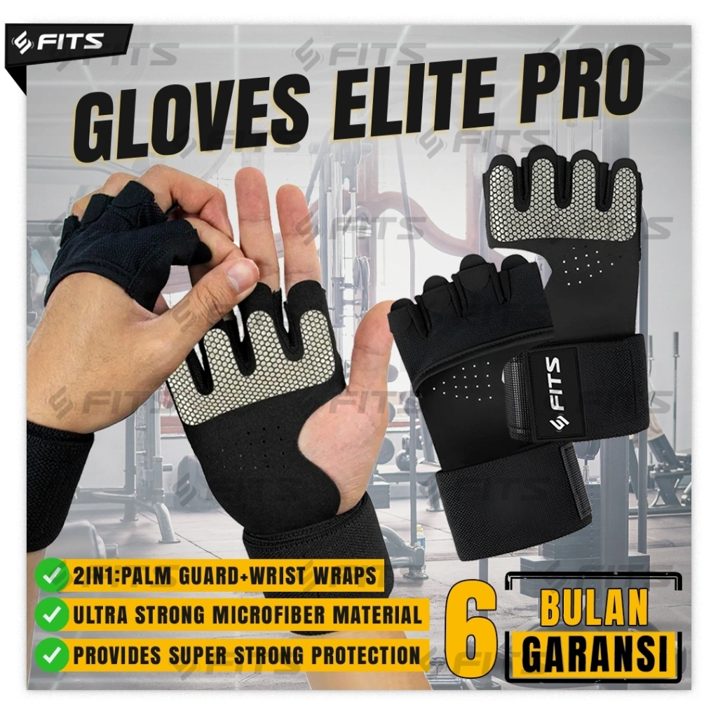 FITS Glove Elite PRO Sarung Tangan Gym Fitnes Berkendara Strap Gym