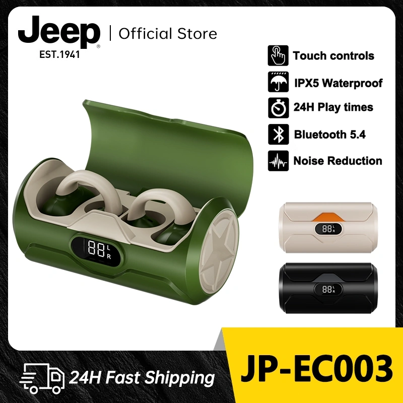 Jeep EC003 Wireless Bluetooth 5.4 Headphone Earphone Klip Telinga Headset Olahraga dengan Mikrofon Kompatibel Android IOS