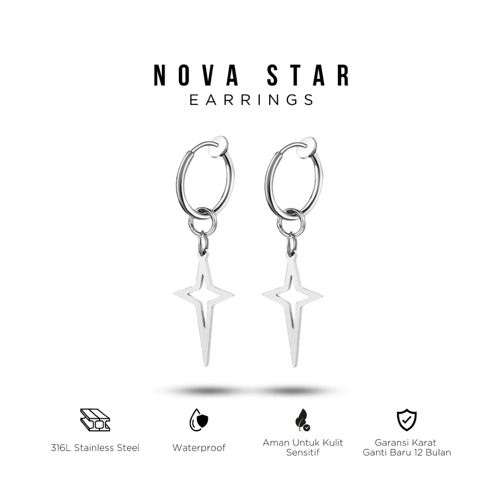PROJECT NINETYSEVEN - NOVA STAR Earrings - Anting Jepit dan Tusuk Pria Wanita Anti Karat / Anting Bintang / Anting Titanium / Anting Kalcer / Anting Jepit Pria / Anting Korea Style