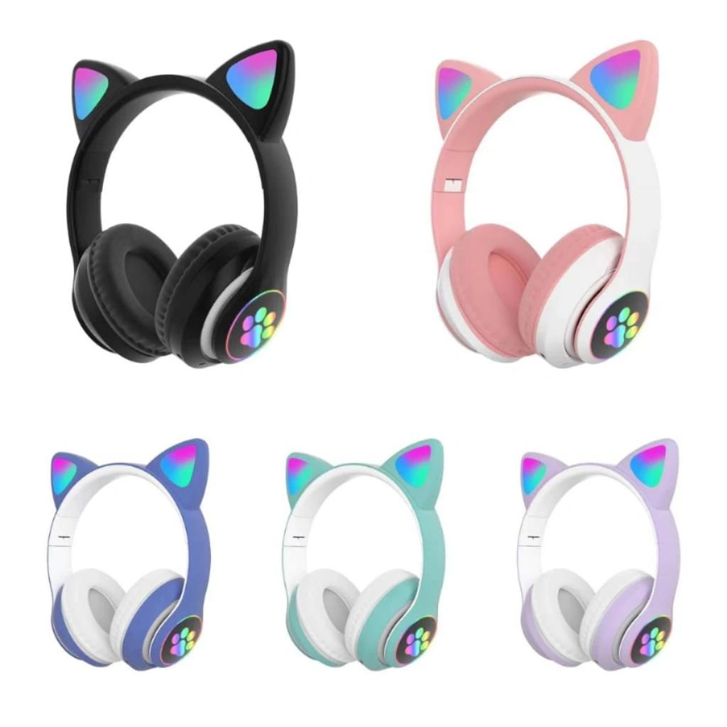 STN28 Wireless Headphone RGB Cute Cat Ears Headset With Microphone Noise Cancelling Kid Stereo Music