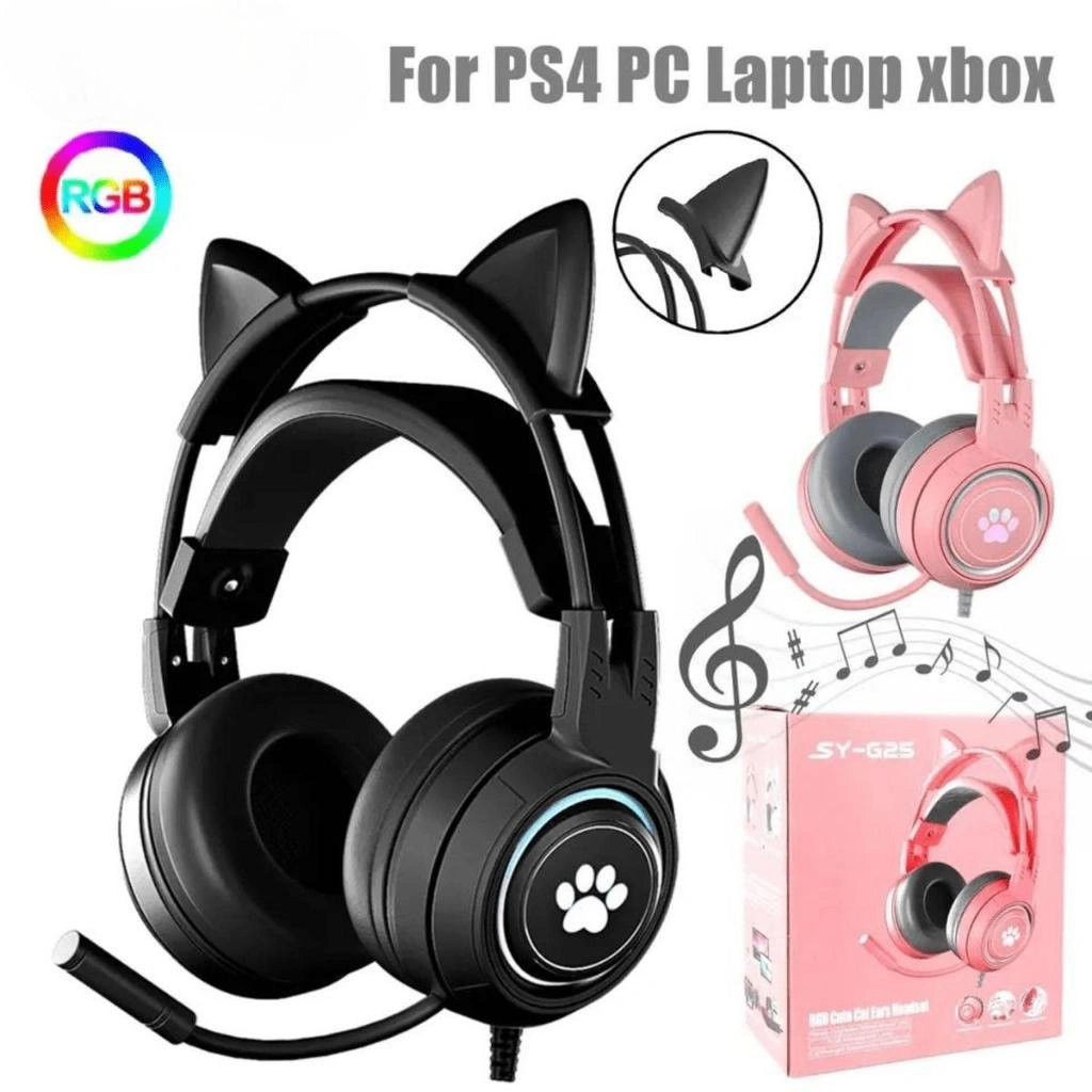 SY-G25 Led Cat Ear Wired Gamer Headphone For PS4 PS5 Xbox Computer PC Gaming Headset With Mute Key