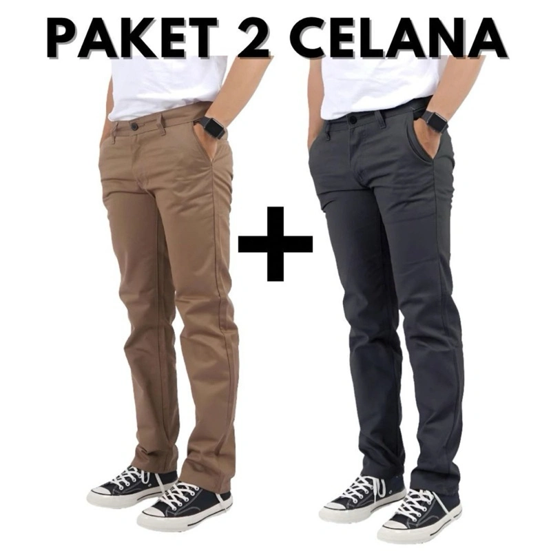 Celana Chino Panjang Pria 100K Dapat 2Pcs Bahan Melar Halus