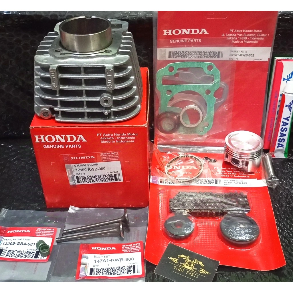 Blok Seher Cylinder Komplit 6 Item Revo Absolut Blade Lama 110 KWB Set Rantai Keteng + Klepset Seal klep + Topset + Lem Gasket Paling Blok HGP
