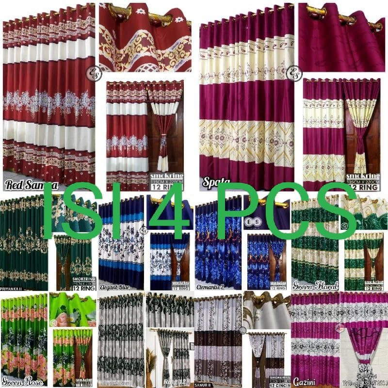Gorden Smokring Paket Hemat Isi 4 Pcs Ukuran 115cmx220cm Gorden Jendela Dan Pintu