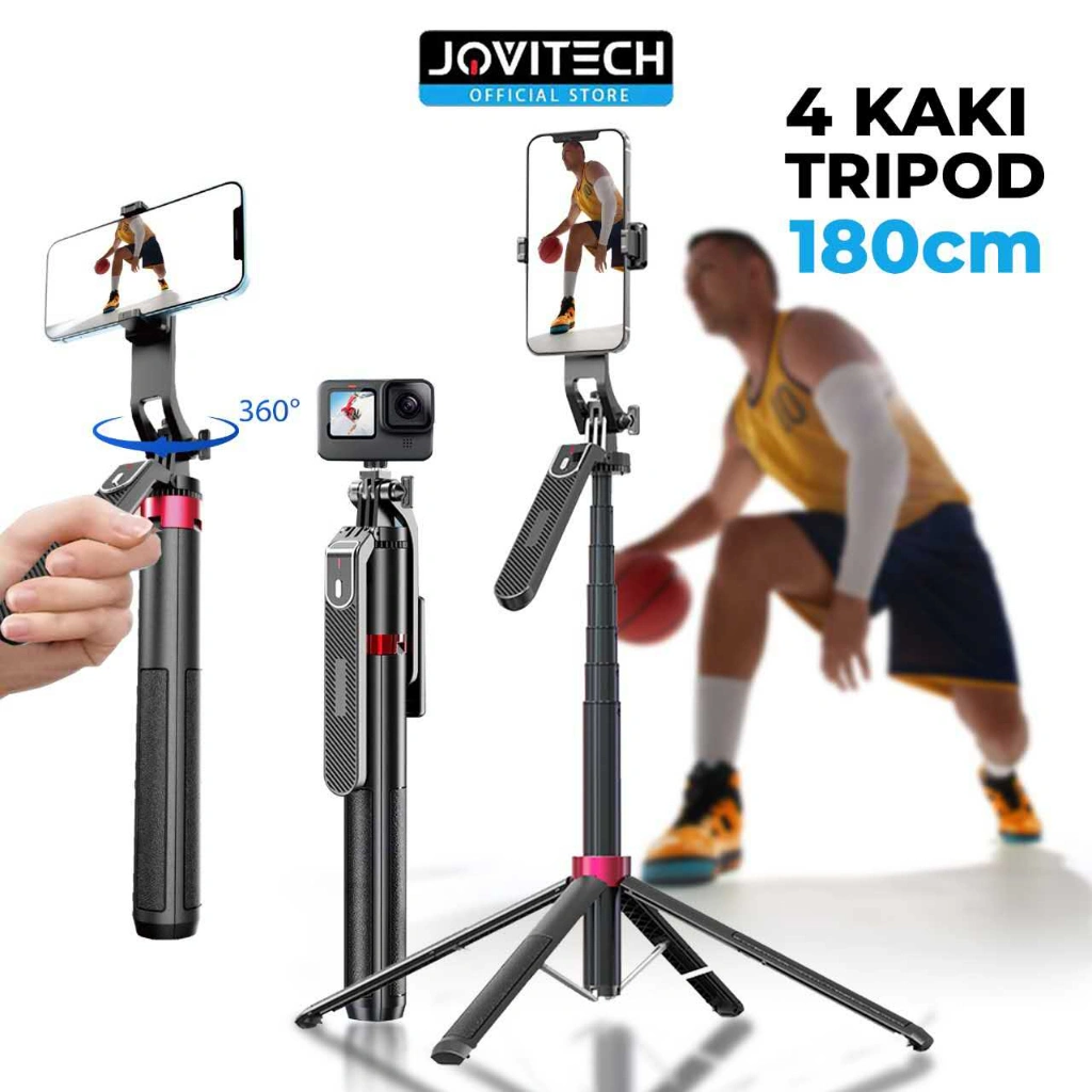 Jovitech TR06 Tongsis Tripod Bluetooth Selfie Stick Remote Tripod HP 360 ° Rotation 180cm Dengan 1/4 Adaptor - TR06