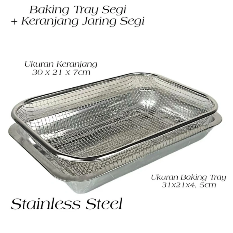 1set saringan nampan stainless / tirisan minyak / food drying try / nampan keranjang stainless peniris minyak gorengan tempura