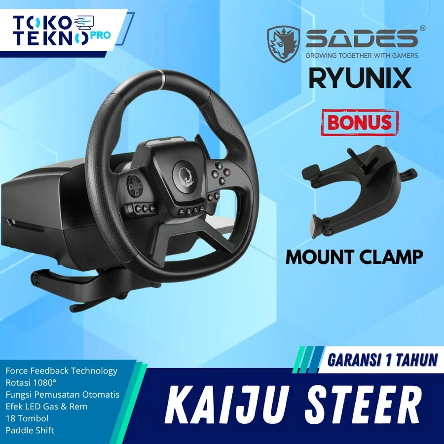 Sades Ryunix Kaiju XR1 / XR-1 Steering Wheel Setir Mobil Force Feedback Racing Wheel
