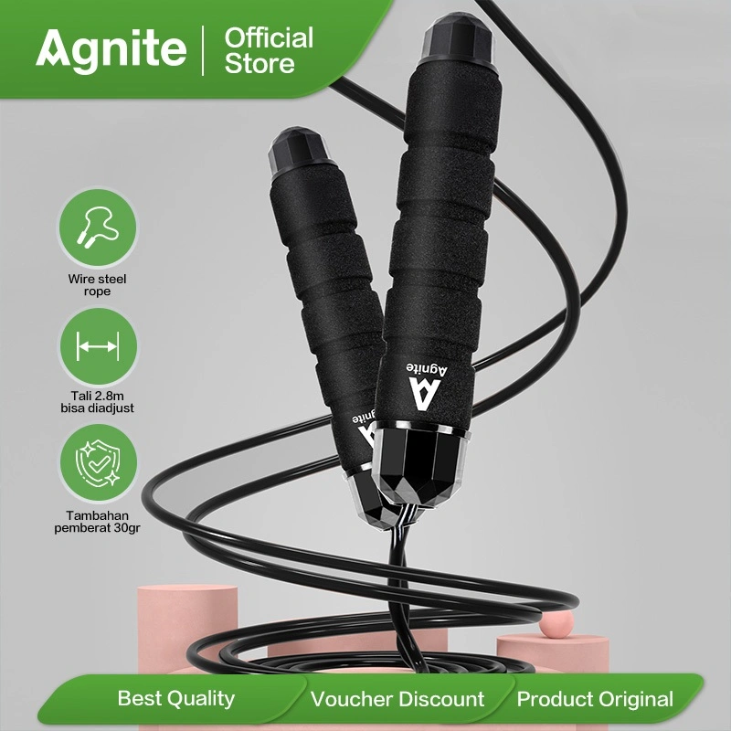 Agnite Jump Rope / Skipping / Lompat Tali Adjustable 2.8 M Alat Olahraga Wire Steel Rope ER040