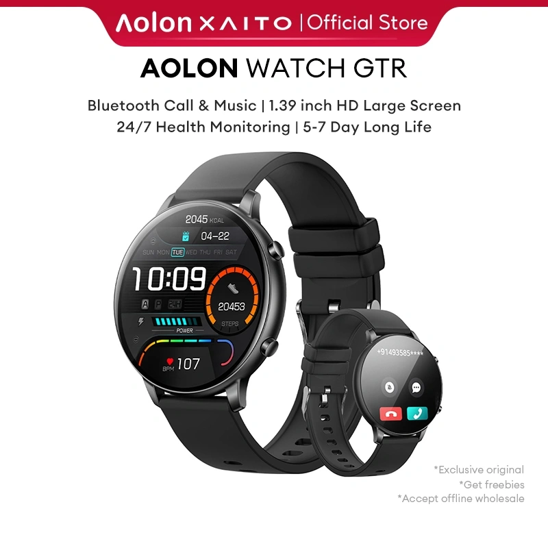 Aolon GTR Smart Watch 1.39 inch Screen Running Pace Bluetooth Call Blood Oxygen & Heart Rate & MET 24H Precise Sleep Sport Smartwatch 2024