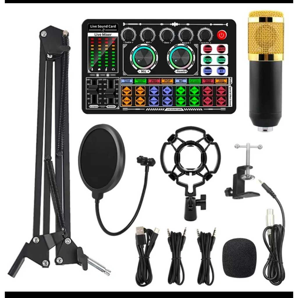 MKC KIMISO F999+BM800 SET PROFESSIONAL CONDENSER MICROPHONE LIVE SOUND CARD MIXER AMPLIFIER