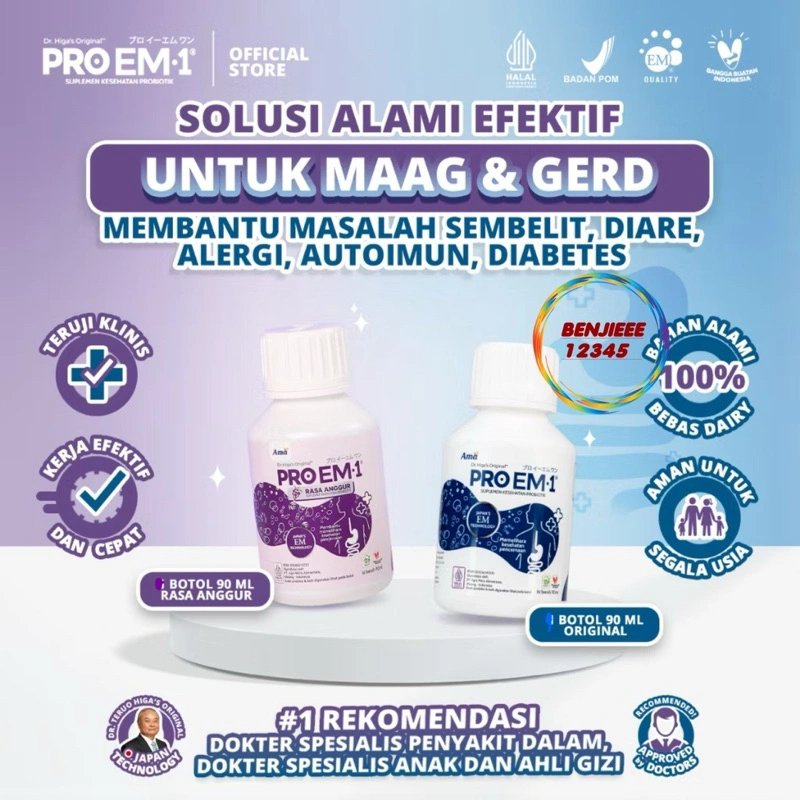 (90ml) PROEM1 90ml Probiotik anak dewasa bakteri baik memelihara kesehatan pencernaan suplemen kesehatan maag gerd sembelit original anggur Pro Em PRO EM 1 proem1 ProEm BPOM Halal probiotik probio imun usus 90 ml