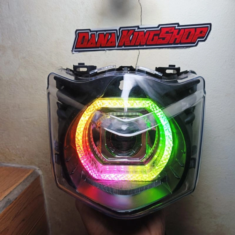 REFLEKTOR LAMPU DEPAN BEAT KARBU BILED CRISTAL RGB APLIKASI 55WATT SET REFLEKTOR